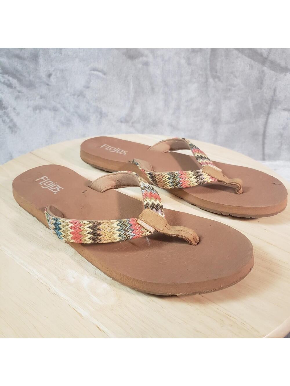 Flojos Women's Chevron Flip Flop Sandals Brown Multicolor Straps Size 8